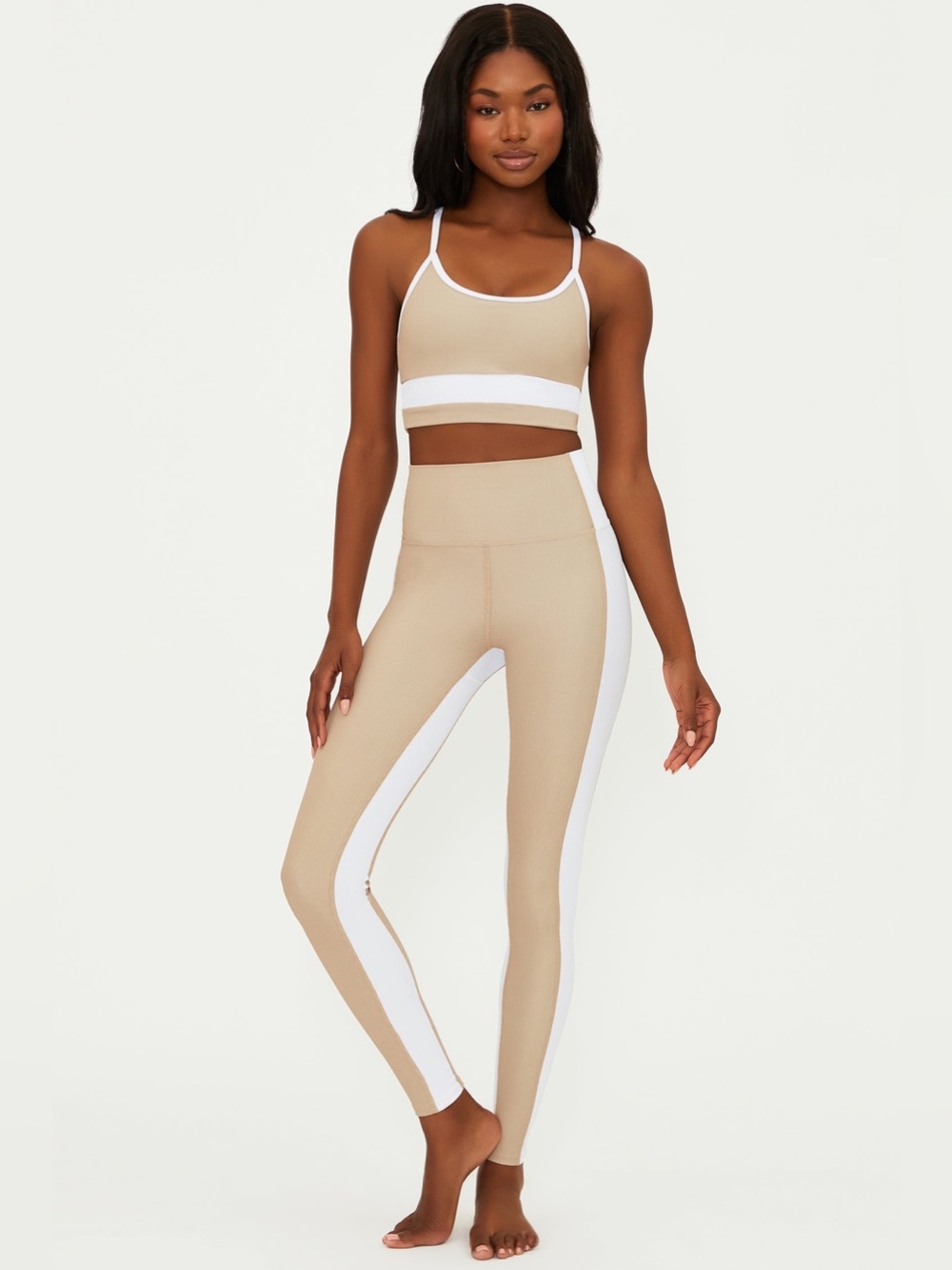 Beach Riot Beige and White Colorblock Sports Bra & Leggings